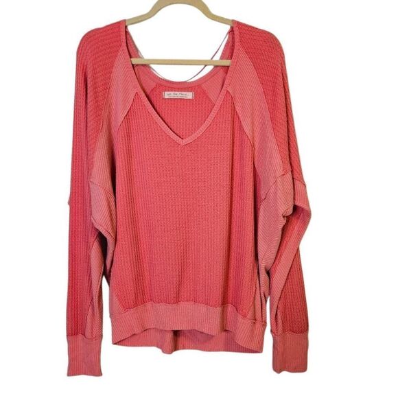 We The Free mauvish pink waffle knit long sleeved oversized top. Size S. - Picture 1 of 6